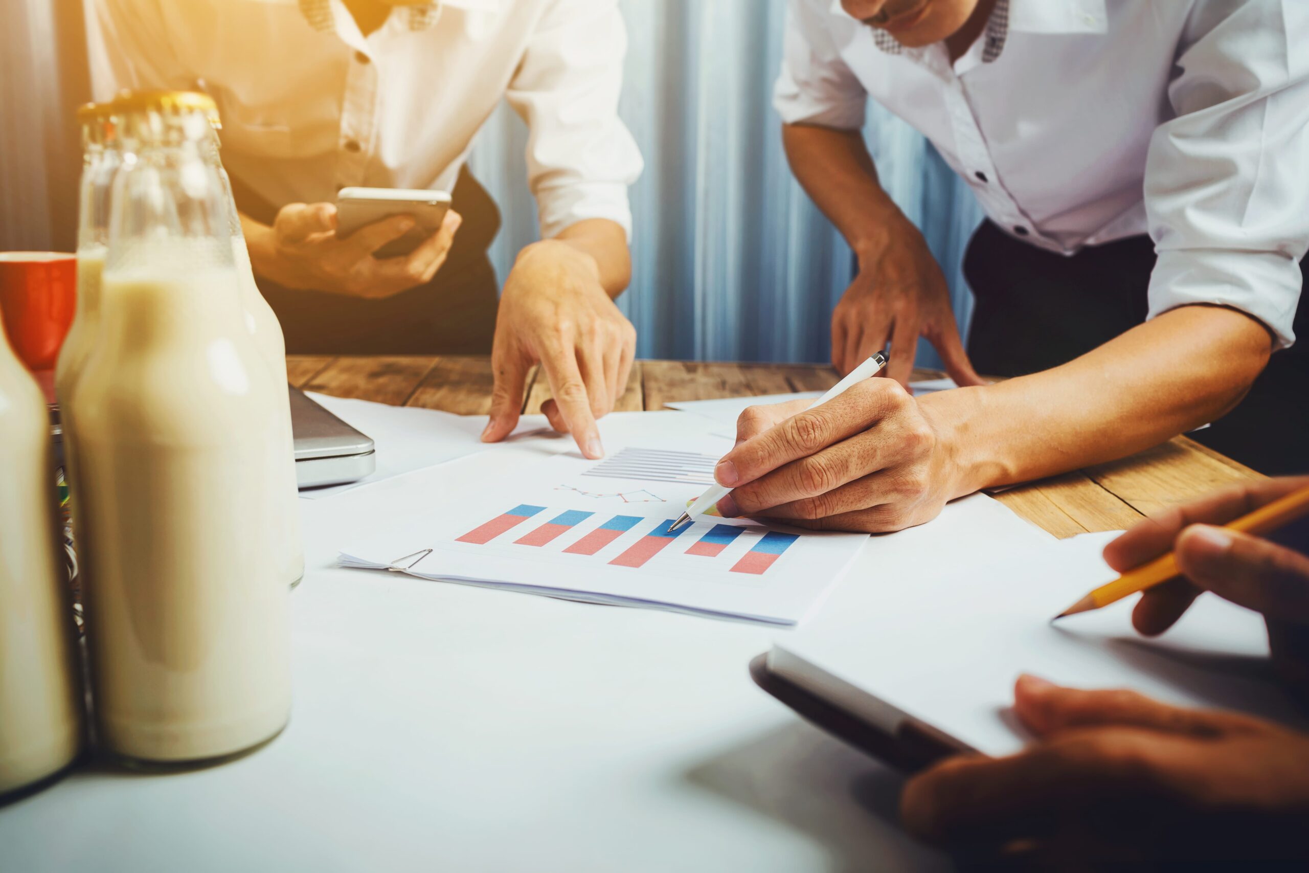 Business,Man,Working,Teamwork,In,Milk,Bottle,Quality,Control,Hard